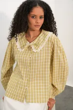 Women's Dandel Collar Plaid Shirt 20387 - Yellow