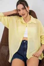 Kadın Uzun Oversize Gömlek 20320 - Sarı