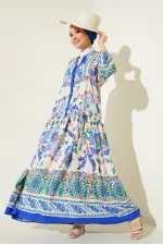 Robe hijab à motifs authentiques 2423 - Bleu marine