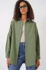 Chemise basique longue oversize 3900 - Kaki clair