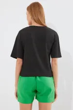 912 Printed Knitted Basic T-Shirt - Black