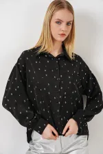 Women's Patterned Oversize Shirt 20361 - Black - Silver Women's Patterned Oversize Shirt 20361 - Black - Silver