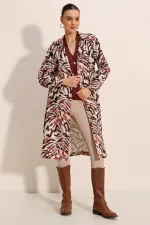 5853 Patterned Double-Breasted Trench Coat - C. Beige