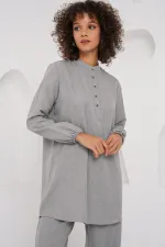 6678 Linen Tunic Trousers Two Piece Suit - Gray