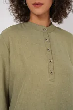 6678 Keten Tunik Pantolon İkili Takım - Çağla