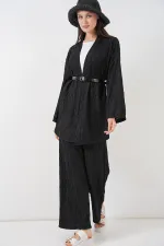 Kadın Kimono Pantolon İkili Takım 30078 - Siyah