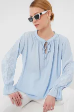 Kadın Nakışlı Örme Bluz 941 - Mavi