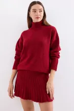 15891 Sweater Skirt Knitwear Two Piece Set - Red