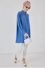 Women's Long Shirt Tunic 5945 - Navy Blue Women's Long Shirt Tunic 5945 - Navy Blue