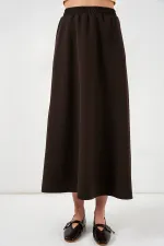 Kadın Beli Lastikli Uzun Etek 8072 - Kahverengi