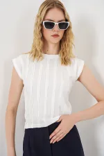 Women's Textured Sleeveless Knitted Stretch Blouse 991 - White