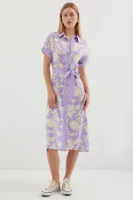 2455 Patterned Shirt Dress - Lilac
