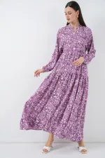 Robe longue hijab à motifs pour femme 2585 - Lilas
