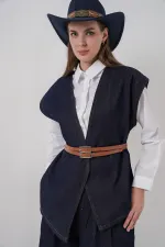 Kadın Yelek Pantolon Kot İkili Takım 30062 - Koyu Mavi