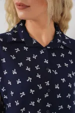 Chemise à manches courtes à motifs pour femme 20310 - Bleu marine