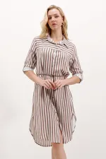 5629 Striped Belted Dress - Mink