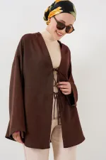 Kimono hijab en lin 5968 - Marron