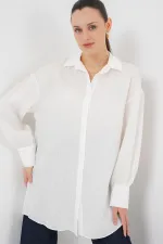 Kadın Çizgili Uzun Gömlek Tunik 5963 - Beyaz