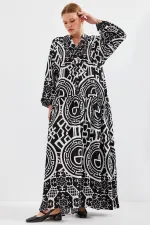 Robe hijab en viscose à motifs noirs et blancs pour femme 2423