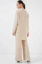 6678 Keten Tunik Pantolon İkili Takım - Bej