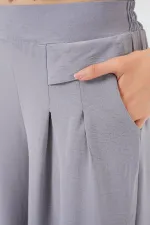 Kadın Geniş Paça Pileli Pantolon 6718 - Gri