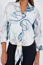 Chemise courte fluide oversize en satin pour femme 906 - Indigo