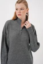 Robe longue en maille anthracite 15839