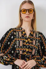 Robe longue hijab à motifs pour femme 2585 - Noir