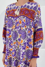 Women's Purple Tile Patterned Long Viscose Dress 1947