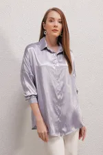 3985 Oversize Saten Gömlek - Lila