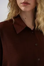 Kadın Uzun Oversize Gömlek 20334 - Kahverengi Kadın Uzun Oversize Gömlek 20334 - Kahverengi