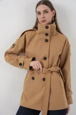 Women's Belted Cashmere Coat 9162 - Mustard