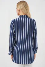 Kadın Uzun Kollu Çizgili Gömlek 20283 - A.Lacivert