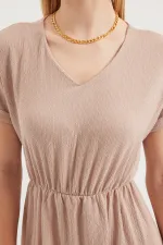 2378 V-Neck Slit Knit Dress - Biscuit 2378 V-Neck Slit Knit Dress - Biscuit