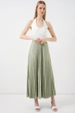 8009 Deri Görünümlü Piliseli Etek - Mint