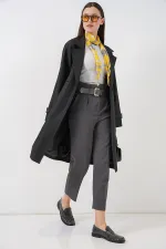 Kadın Kruvaze Yaka Trençkot 5987 - Siyah