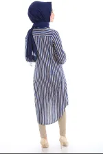 5607 HAKİM YAKA TESETTÜR TUNİK - Saks