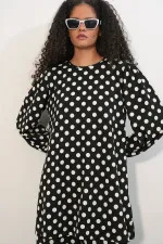 Women's Tunic and Pants Polka Dot Top and Bottom Set 6663 - A.Black Women's Tunic and Pants Polka Dot Top and Bottom Set 6663 - A.Black