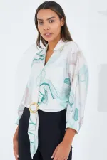Chemise courte fluide oversize en satin pour femme 906 - Menthe