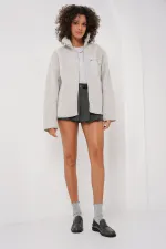 55446 Zippered Oversize Plush Jacket - Stone