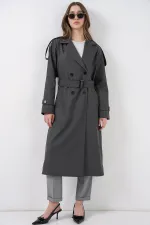5941 Double-Breasted Long Trench Coat - Anthracite 5941 Double-Breasted Long Trench Coat - Anthracite