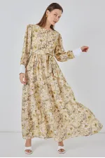 Robe longue ceinturée pour femme 2584 - B.Jaune