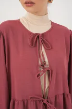 Kadın Önü Bağcıklı Tunik Pantolon İkili Takım 6744 - Gül Kurusu