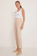 Pantalon beige taille haute pour femme 6650
