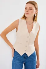 6796 Short Woven Vest - Cream