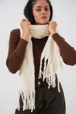 Women's Soft Textured Thick Shawl Scarf 15951 - Ecru