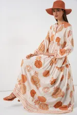 Robe longue hijab à motifs pour femme 2585 - Orange foncé