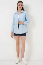 Kadın Uzun Kol Basic Gömlek 20279 - Mavi