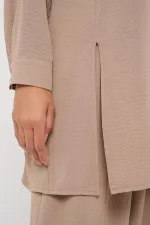 6679 Uzun Tunik Pantolon İkili Takım - Bej