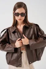 Women's Oversize Leather Jacket 1055 - Brown